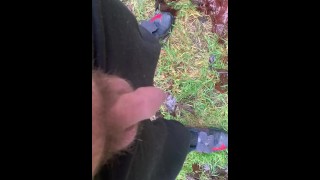 Pissing Outdoors uncut hairy dick