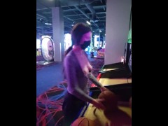 Exhibitionist Wife Plays Basketball with Tits Out at Arcade