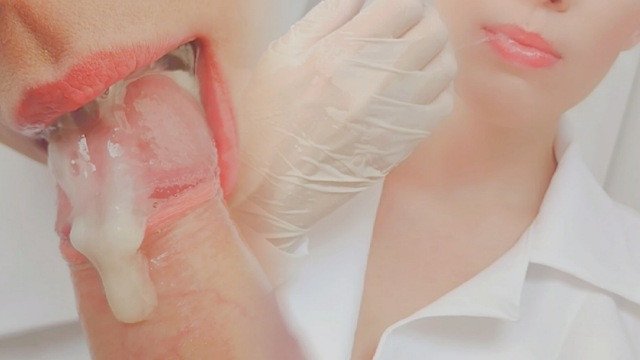 Hot nurse gives perfect blowjob on patient and fills mouth with cum - Close Up