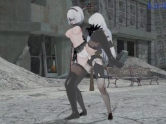 2B and A2 have deep futanari sex in the city. - Nier: Automata Hentai