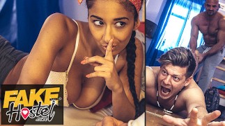 Fake Hostel - Cheating girlfriend with hot natural body fucks a big cock before it all kicks off