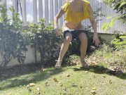 Preview 2 of Blonde girl peeing outdoors public