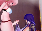 Preview 2 of FUTANARI/ Genshin Impact 3d hentai / futa Yae Miko rough fucks Raiden Shogun.