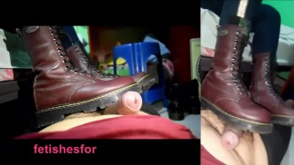 Cock crush & handjob until cum by Mistress in large dr martens boots Pov