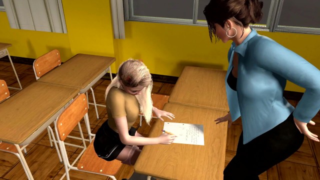 Lesbian Schoolgirl is seduced by the teacher on detention (Breast Expansion   3D Animated Hentai)