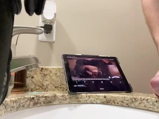 Slow motion cumshot watching a hardcore deepthroat HUGE cumshot having to be quiet