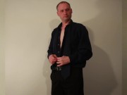Preview 1 of Kudoslong in a shirt and tie undresses he takes his semi-erect cock and starts wanking