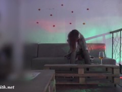 Jeny Smith teasing a stranger. Then he strokes her in a Night Club