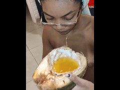 Drinking your yellow coconut water