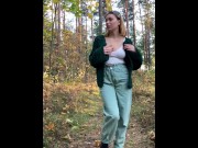 Preview 3 of Horny nudist strips naked on a forest trail and masturbates