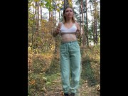 Preview 4 of Horny nudist strips naked on a forest trail and masturbates