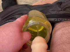 FTM uses stand to pee dick to pee in a jar for you