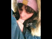 Preview 4 of PUBLIC SNOWJOB - Outdoor DT Facefuck While Snowing in 10º F on the Trails - COLD, BUT FUN!!!