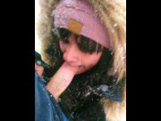 Preview 5 of PUBLIC SNOWJOB - Outdoor DT Facefuck While Snowing in 10º F on the Trails - COLD, BUT FUN!!!