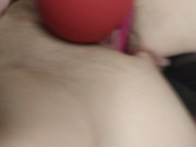 Preview 4 of Trans girl fucks her ass deep with a long slink dildo and a rose clit sucker