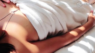Milf Kelly dresses as a geisha to massage her customer's big boobs