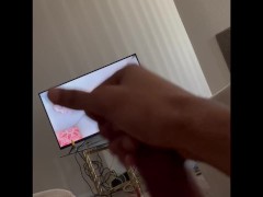 Beating my Dick to porn on the BIG screen until I nut!!