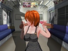 3D HENTAI Red-haired girlfriend in the subway agreed to give us a blowjob with a friend