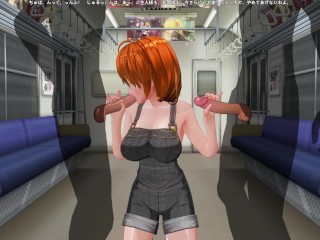 3D HENTAI Red-haired Girlfriend in the Subway Agreed to Give us a Blowjob with a Friend