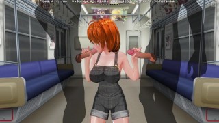 3D HENTAI Red novia de pelo en el metro aceptó hacernos una mamada con un amigo
