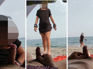 public cock flashing, cock flash, cumshot, beach masturbation