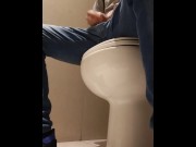 Preview 4 of mall bathroom peeing in the toilet then jerking my cock, i almost cum there