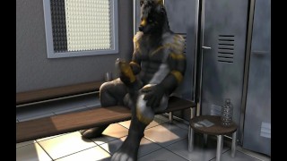 By H0Rs3 In Locker Room HD A Wolf Wears A Condom And Masturbates