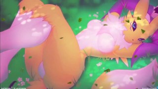 Renamon acostado en la hierba - Fondo en vivo