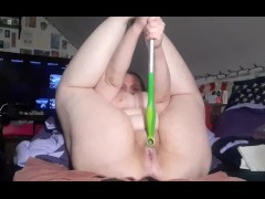 Using the long green floor mop handle again, I came so hard!