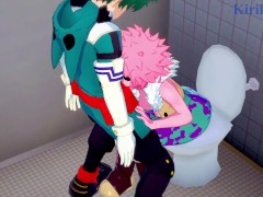 Video Mina Ashido and Izuku Midoriya have deep sex in the men's restroom. - My Hero Academia Hentai