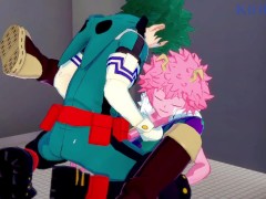 Mina Ashido and Izuku Midoriya have deep sex in the men's restroom. - My Hero Academia Hentai