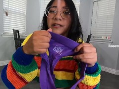 MILF trys on colorful high waist thongs youtuber fun