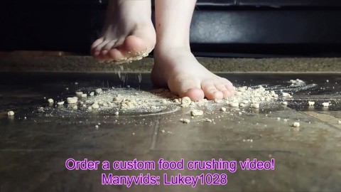 BBW Crushing Cereal into Powder With Her Bare Feet