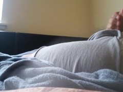 Latino jerking off my big dick and hairy bouncing balls cumming in my boxer briefs