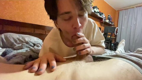 young guy sucks his friend and licks cum