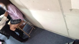 A female college student is using a chair completely wrong. Creampie in her tight pussy.