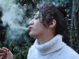 outdoor, solo female, smoke, smoking mature