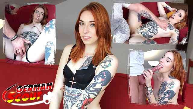 German Scout: Tattooed redhead Giada having multiple squirt at the casting