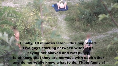 Exhibitionist wife shows naked body and pussy in public, real strangers caught