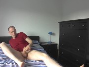 Preview 1 of Kudoslong wanking hard his cock in just a red t-shirt on the bed