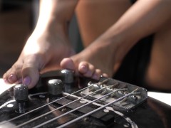 POV Slapping the hell out of this sexy bass guitar, Petite teen bass player slaps in slowmotion 4K