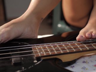 POV Slapping the hell out of this sexy bass guitar, Petite teen bass player slaps in slowmotion 4K