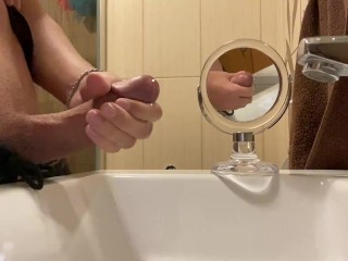 Couldn’t Resist my HORNINESS so I WANKED my HUGE COCK and CAME LOADS in the Sink