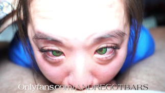 CLOSEUP deepthroat with Green Eyed Crying nurse