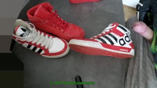 Rubbing cock on Adidas Hardcourt and cum