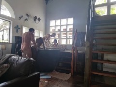 Interracial 3 girls 1 cock 4some BLOWJOB and pussy fucking swapping in and out of SPA BATH