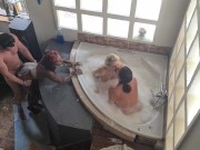 Preview 6 of 1 Lucky cock making turns to FUCK 3 sluts after they SUCKED him off in a bubble BATH