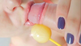 Hot Stepdaughter Sucks Perfect Blowjob With Lollipop Close Up