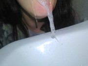 Preview 5 of Full Vids @ ManyVids Nasty 420 Spit Fetish Slut Spitting Bathroom Sink Sitting On Toilet Mouthful