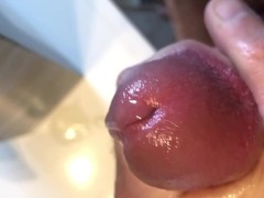 Close up oiled cock spurts cum from ruined cumshot